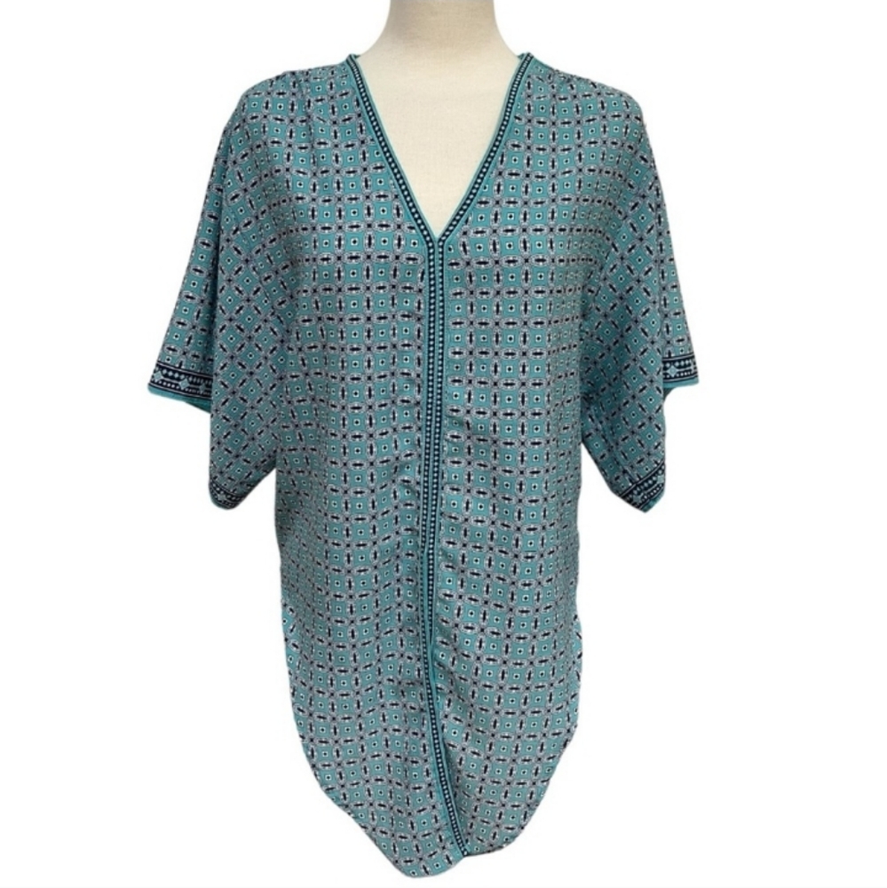 MAX STUDIO Geo Print V-Neck Tie Flared Sleeve Top EUC - Picture 8 of 8